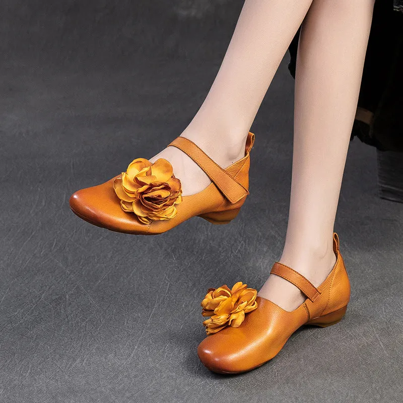 Scarpe casual da donna retrò in morbida pelle con nastro in velcro