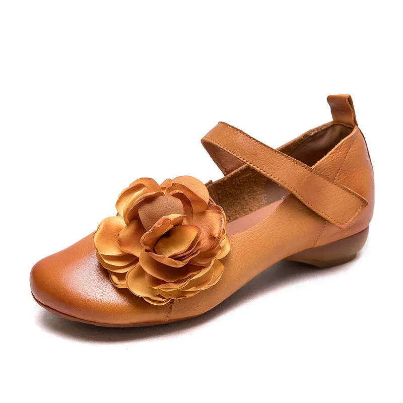 Scarpe casual da donna retrò in morbida pelle con nastro in velcro