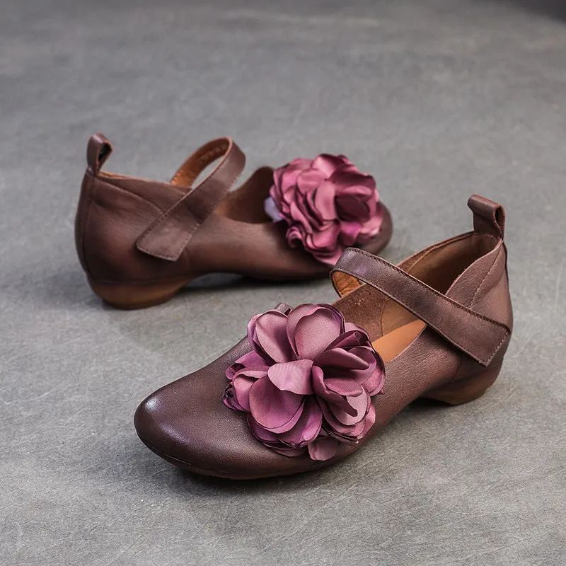Scarpe casual da donna retrò in morbida pelle con nastro in velcro