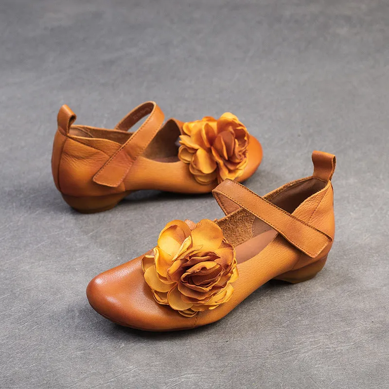 Scarpe casual da donna retrò in morbida pelle con nastro in velcro