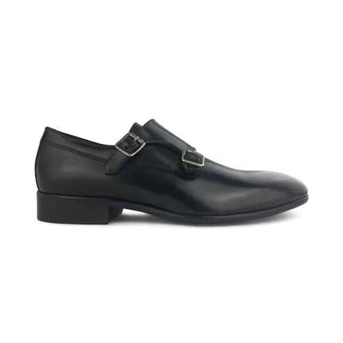 Scarpe doppia fibbia nere in pelle abrasivata