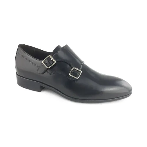 Scarpe doppia fibbia nere in pelle abrasivata