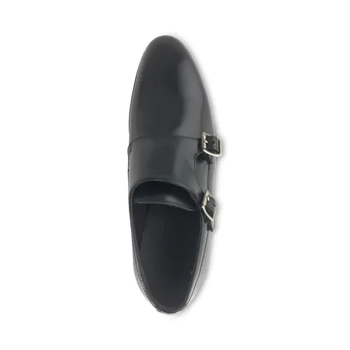 Scarpe doppia fibbia nere in pelle abrasivata