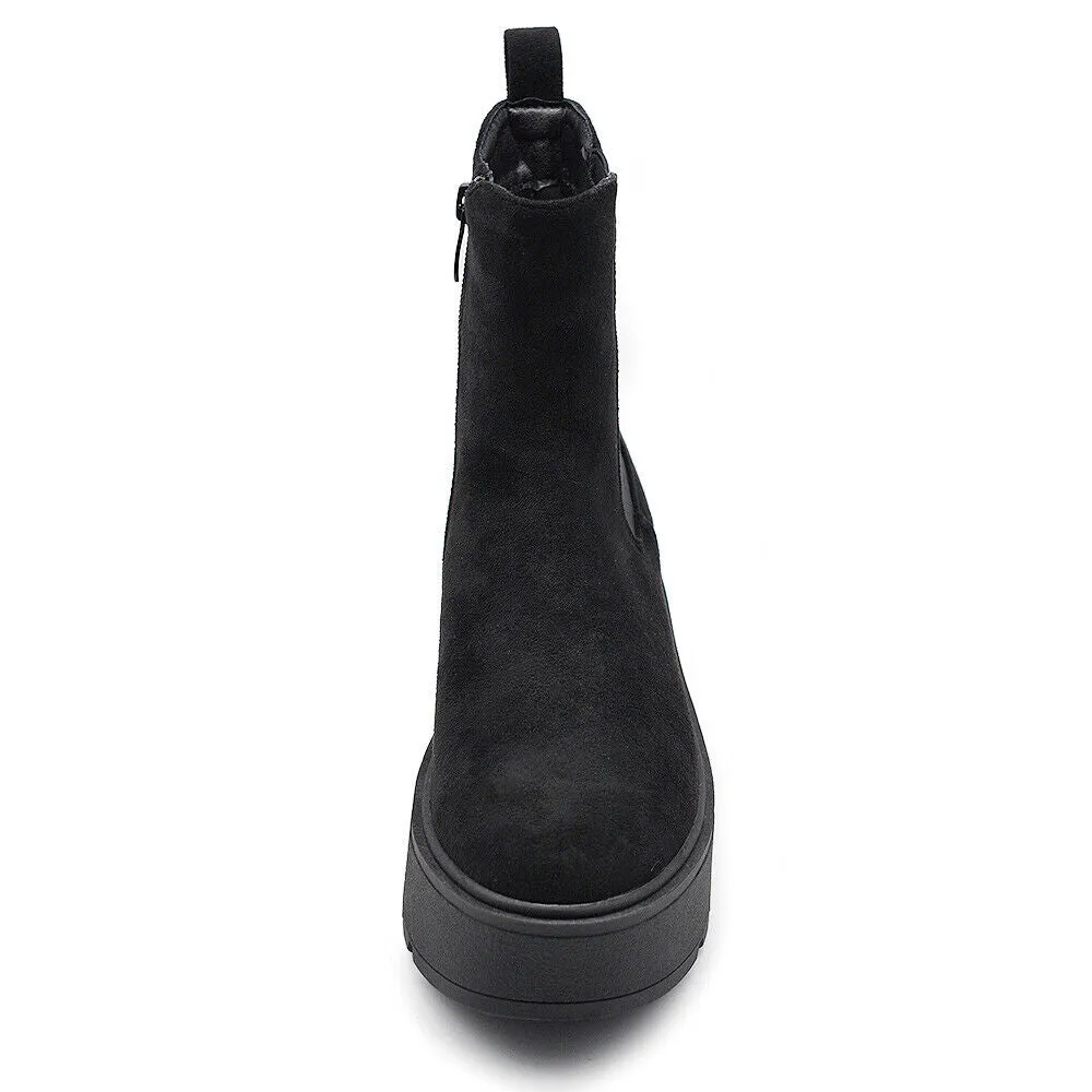 Scarpe Stivaletti Da Donna Con Zeppa Platform Camoscio Sintetico MS2093 nero