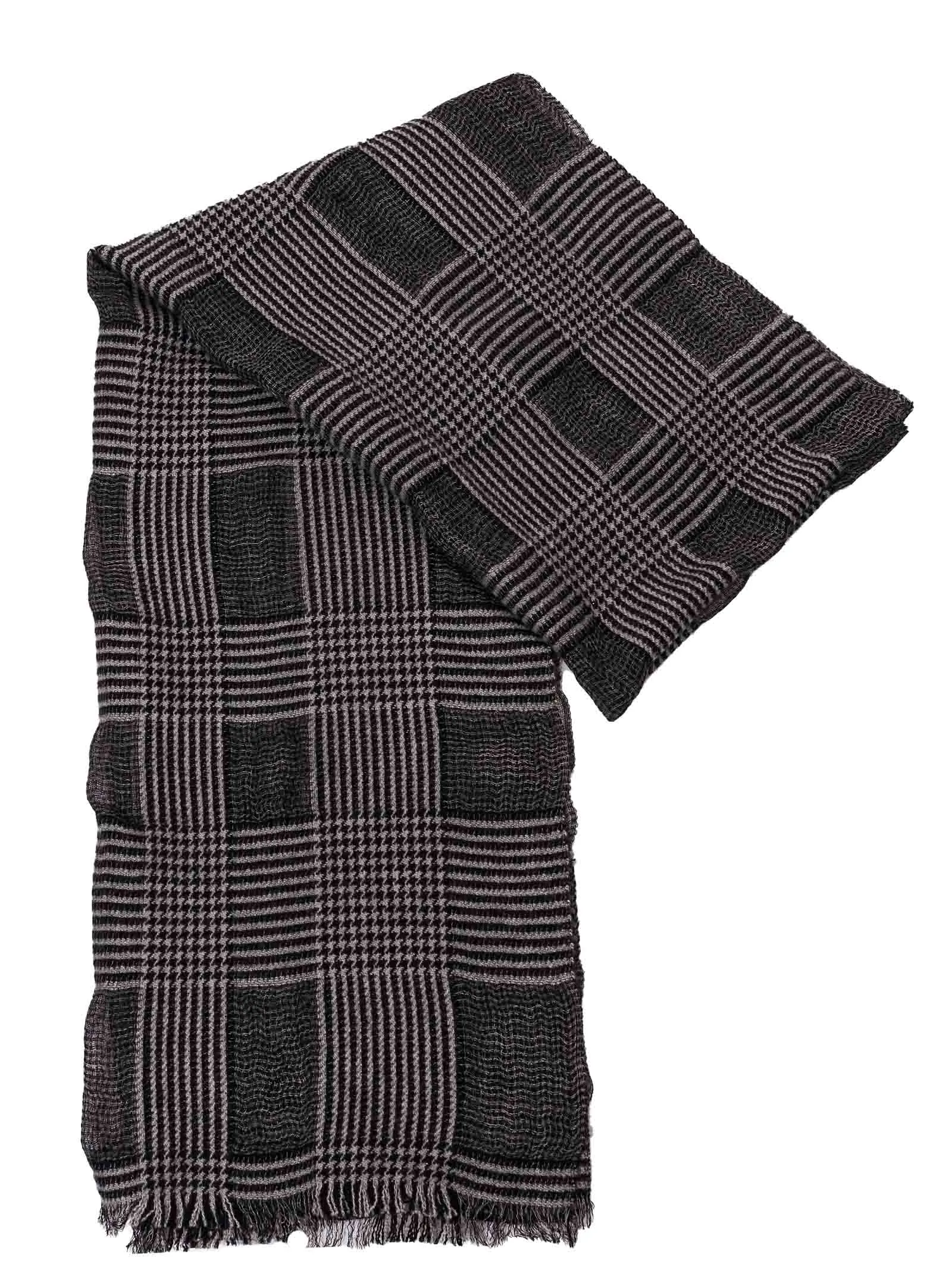 SCIARPA NERO CON FANTASIA IN MISTO CASHMERE, LANA E SETA