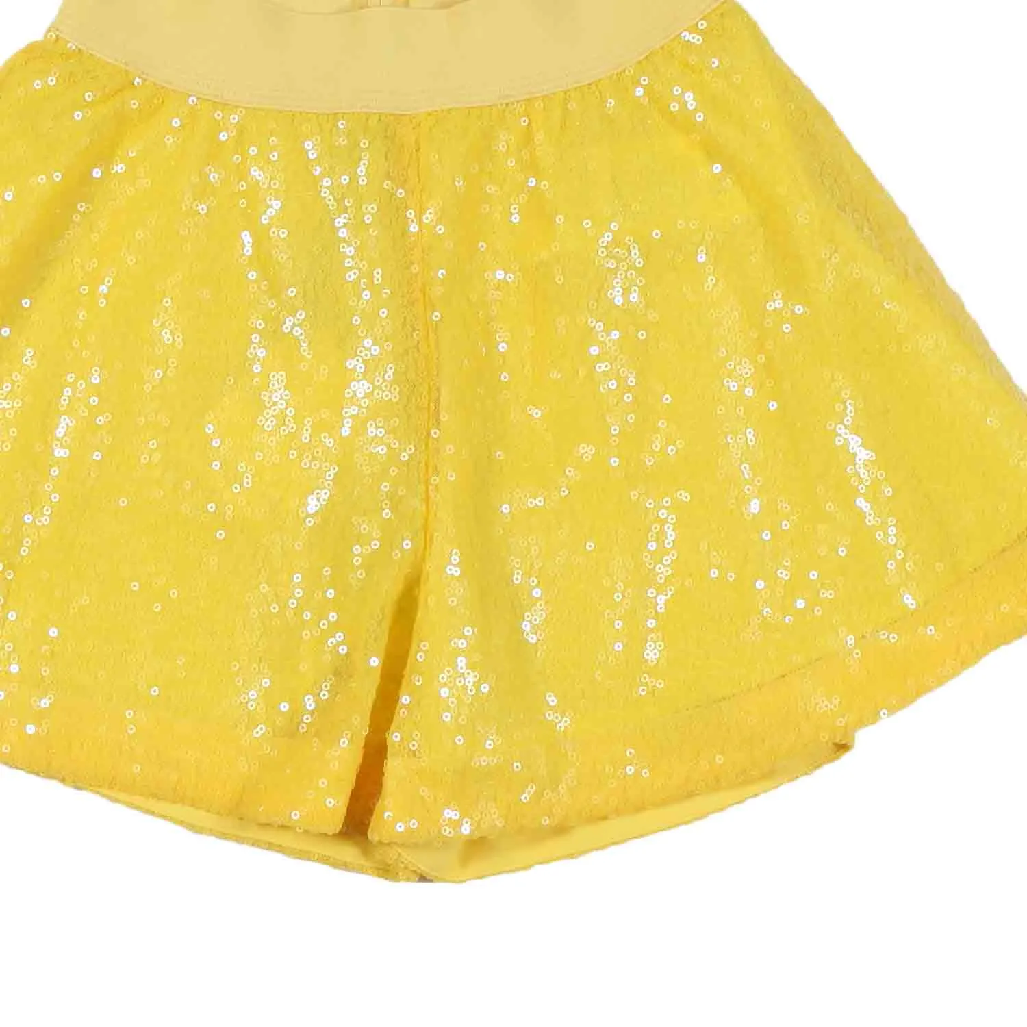 Shorts Godet Giallo Con Paillettes All Over