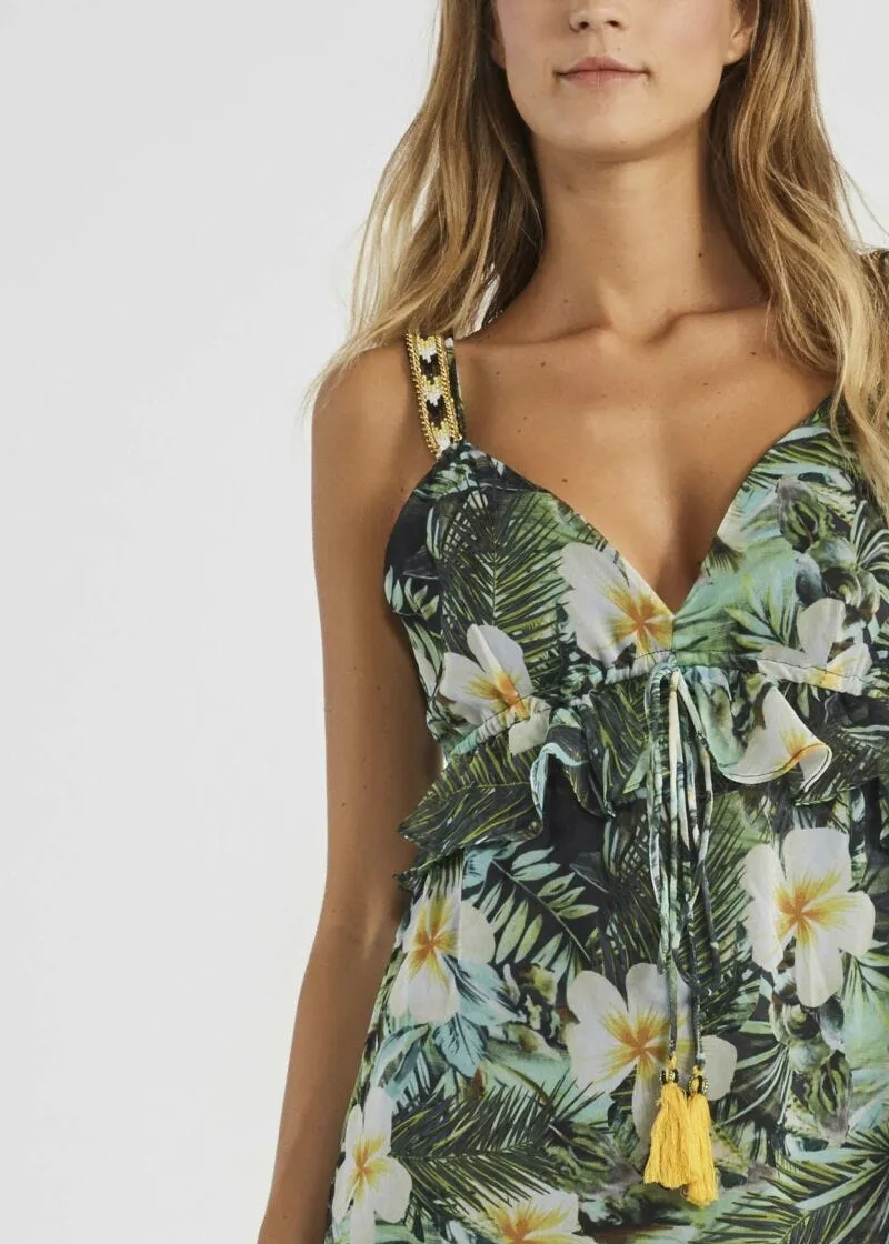 Slip dress con stampa tropicale