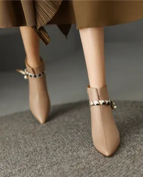 Stivaletti e stivaletti francesi Tacchi alti invernali a punta Tacchi alti da donna Scarpe da donna di fascia alta con perle a s
