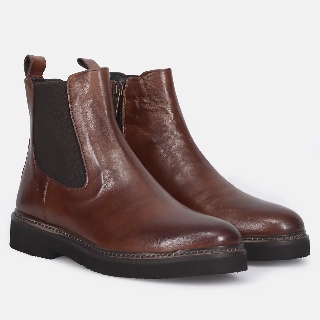 Stivaletto Chelsea da donna Sangiorgio in pelle color cuoio
