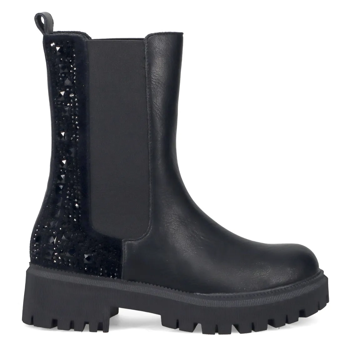 Stivaletto Chelsea Francesco Milano in pelle nera e strass