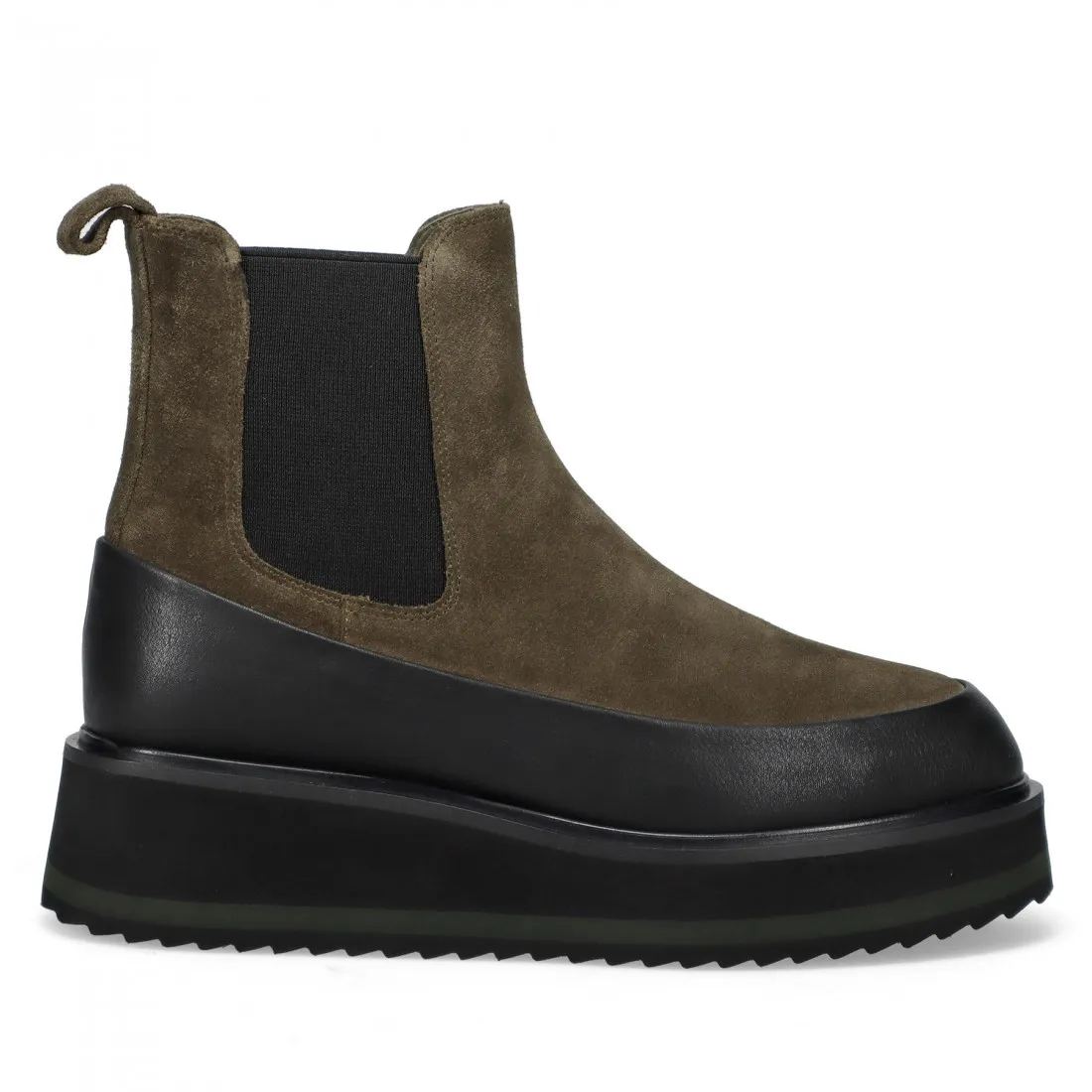 Stivaletto Chelsea Rahya Grey in suede oliva con zeppa bassa