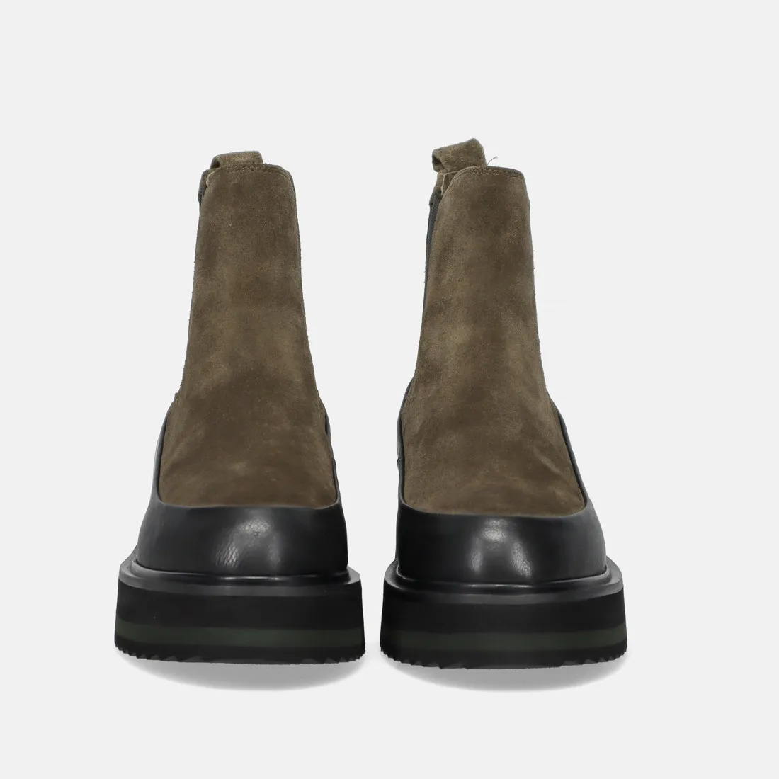 Stivaletto Chelsea Rahya Grey in suede oliva con zeppa bassa