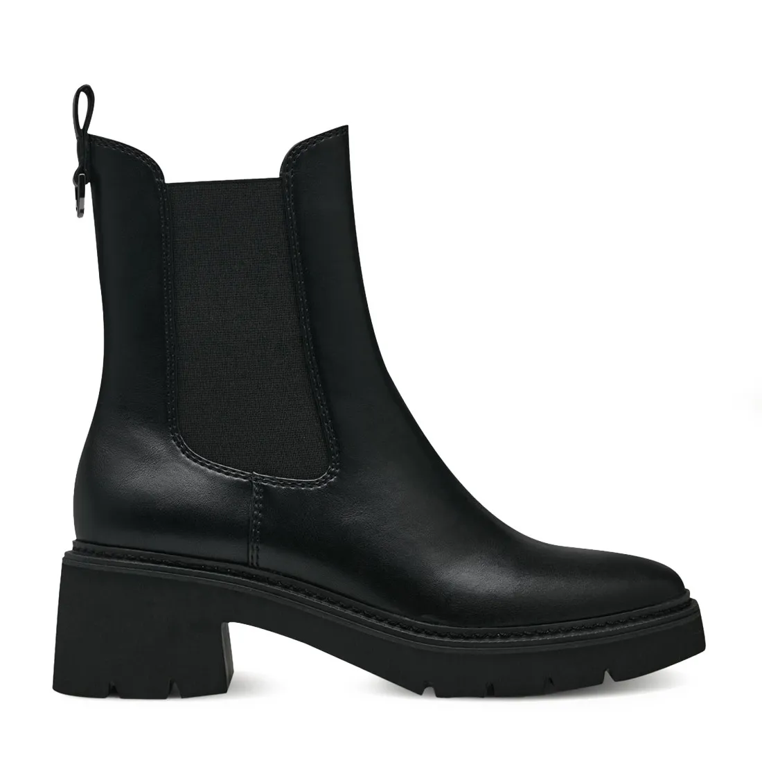Stivaletto Chelsea Tamaris nero in ecopelle con tacco medio