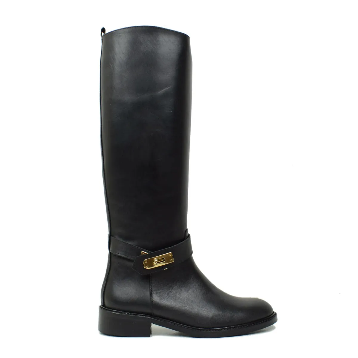 Stivali Cavallerizza Donna Neri con Fibbia Laterale Made in Italy