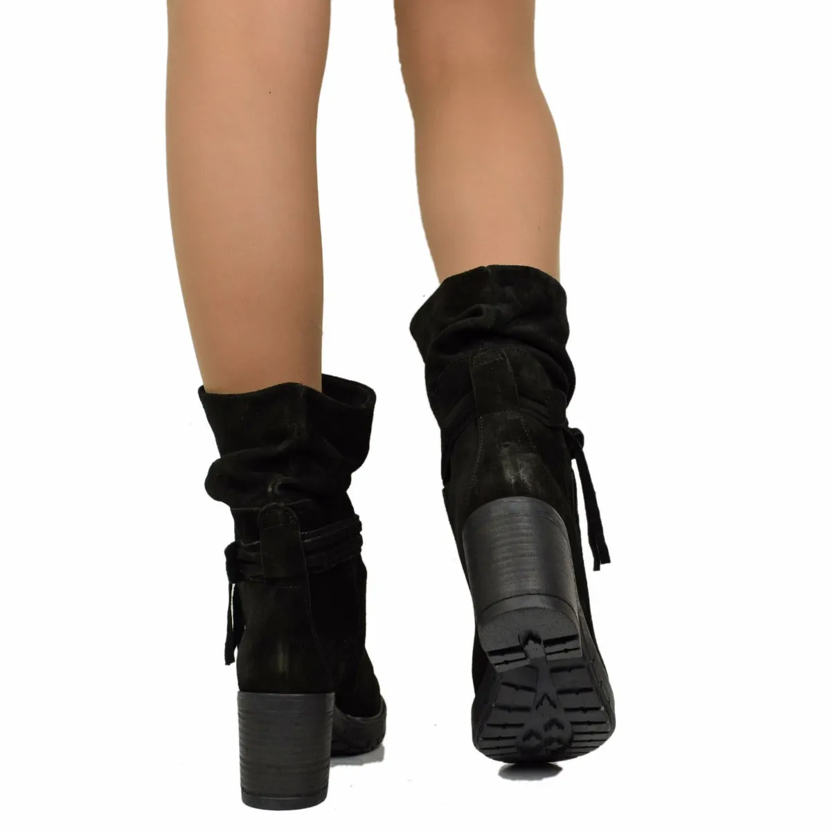 Stivali Donna Biker Made in Italy con Lacci in Pelle Scamosciata