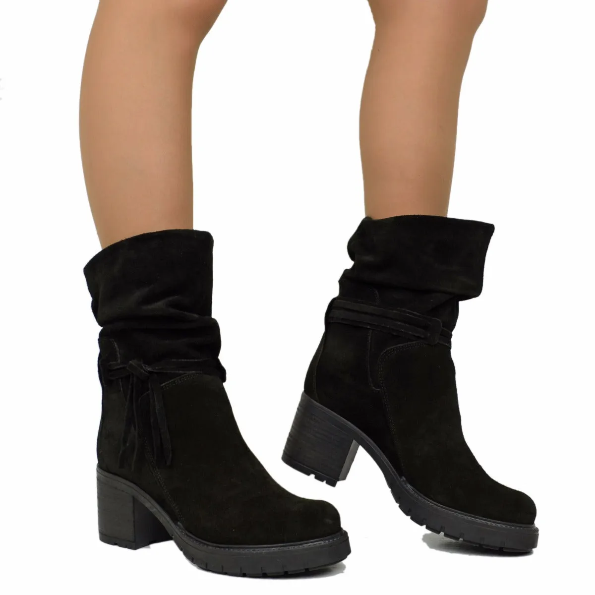 Stivali Donna Biker Made in Italy con Lacci in Pelle Scamosciata