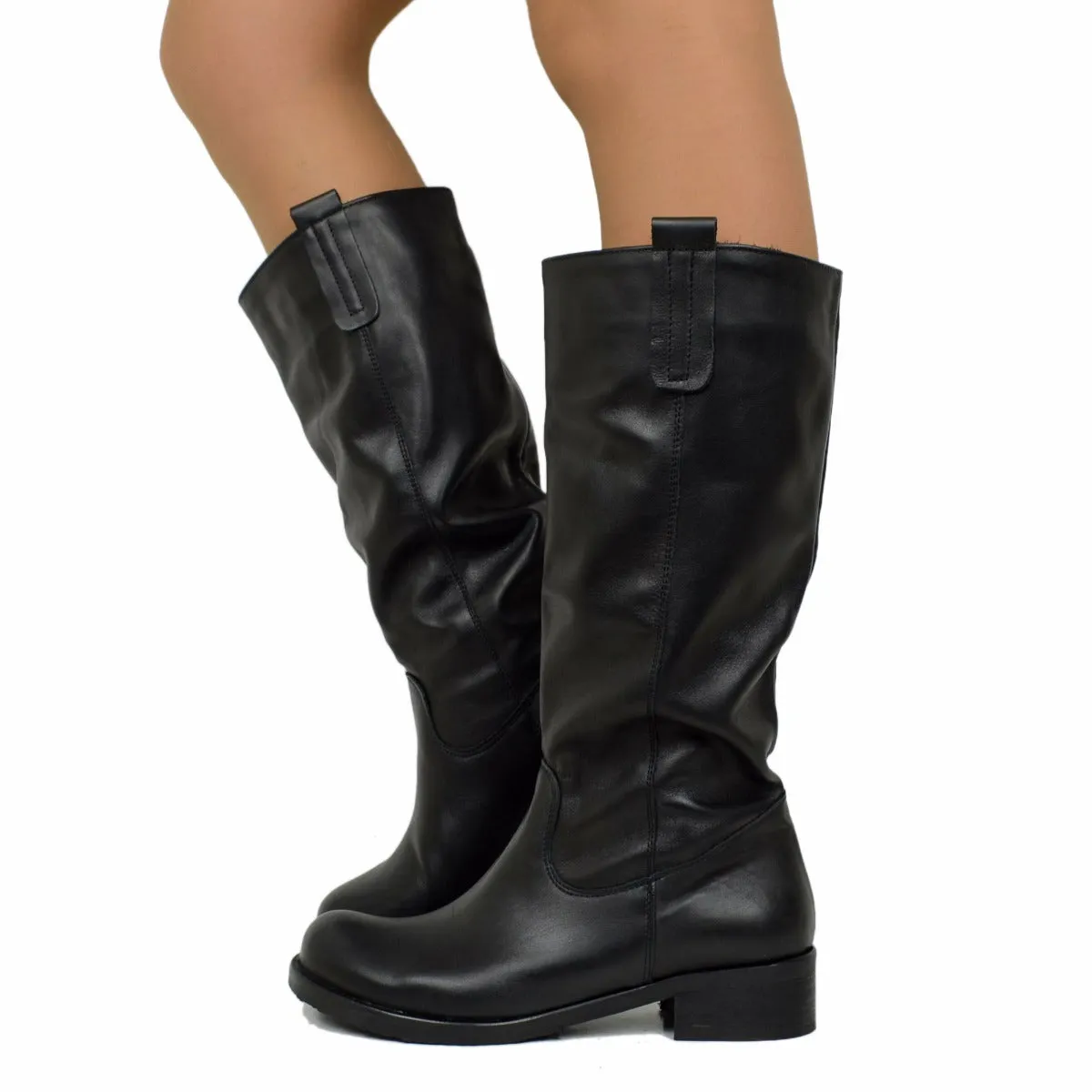 Stivali Donna Biker Neri in Pelle Nabuk Vintage Made in Italy