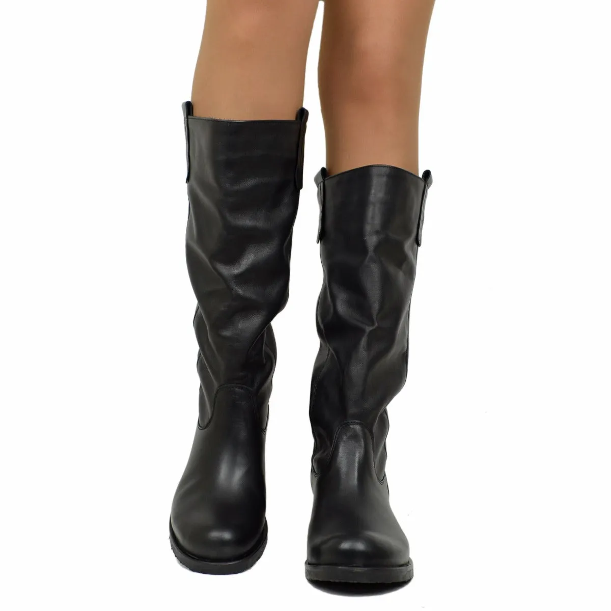 Stivali Donna Biker Neri in Pelle Nabuk Vintage Made in Italy