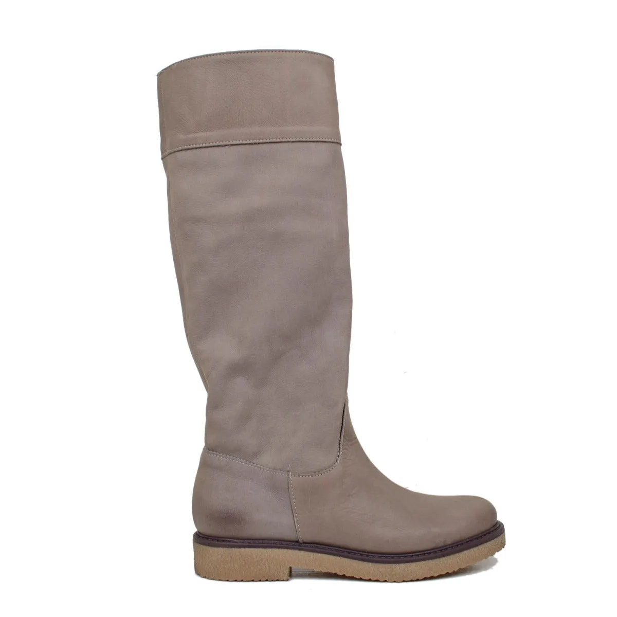 Stivali Donna Camperos Morbidi in Pelle Nabuk Taupe Made in Italy