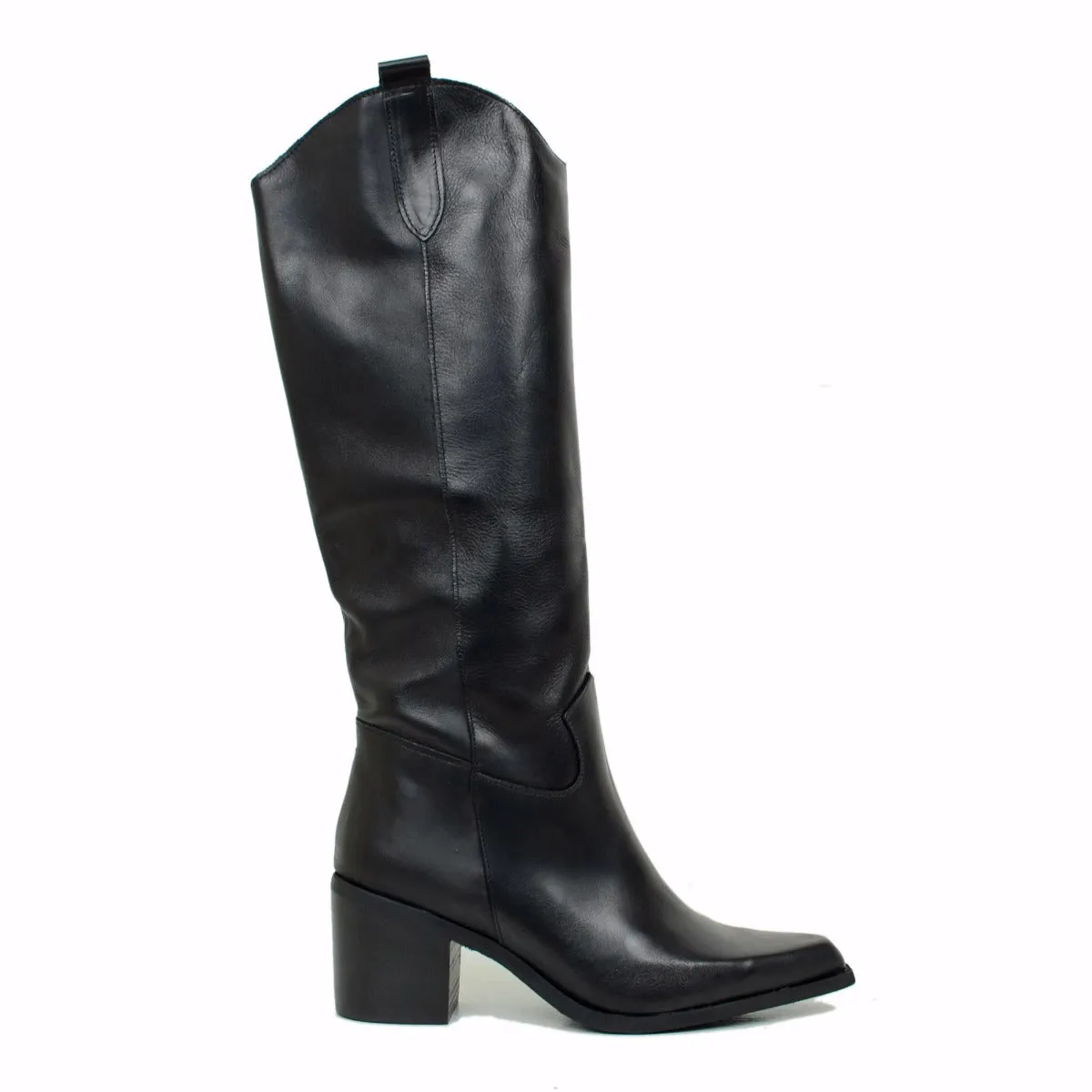 Stivali Texani Donna Neri in Pelle Tacco Largo Made in Italy