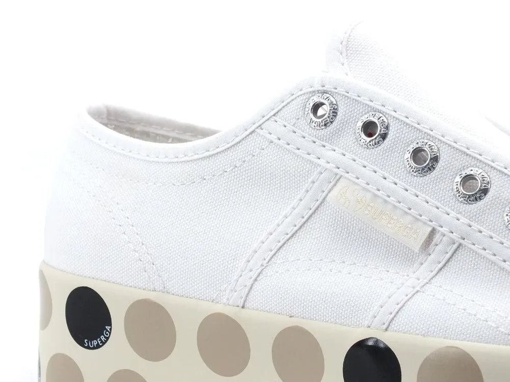 SUPERGA 2790 Logo Polkadots Sneaker Platform White Beige Black S31163W