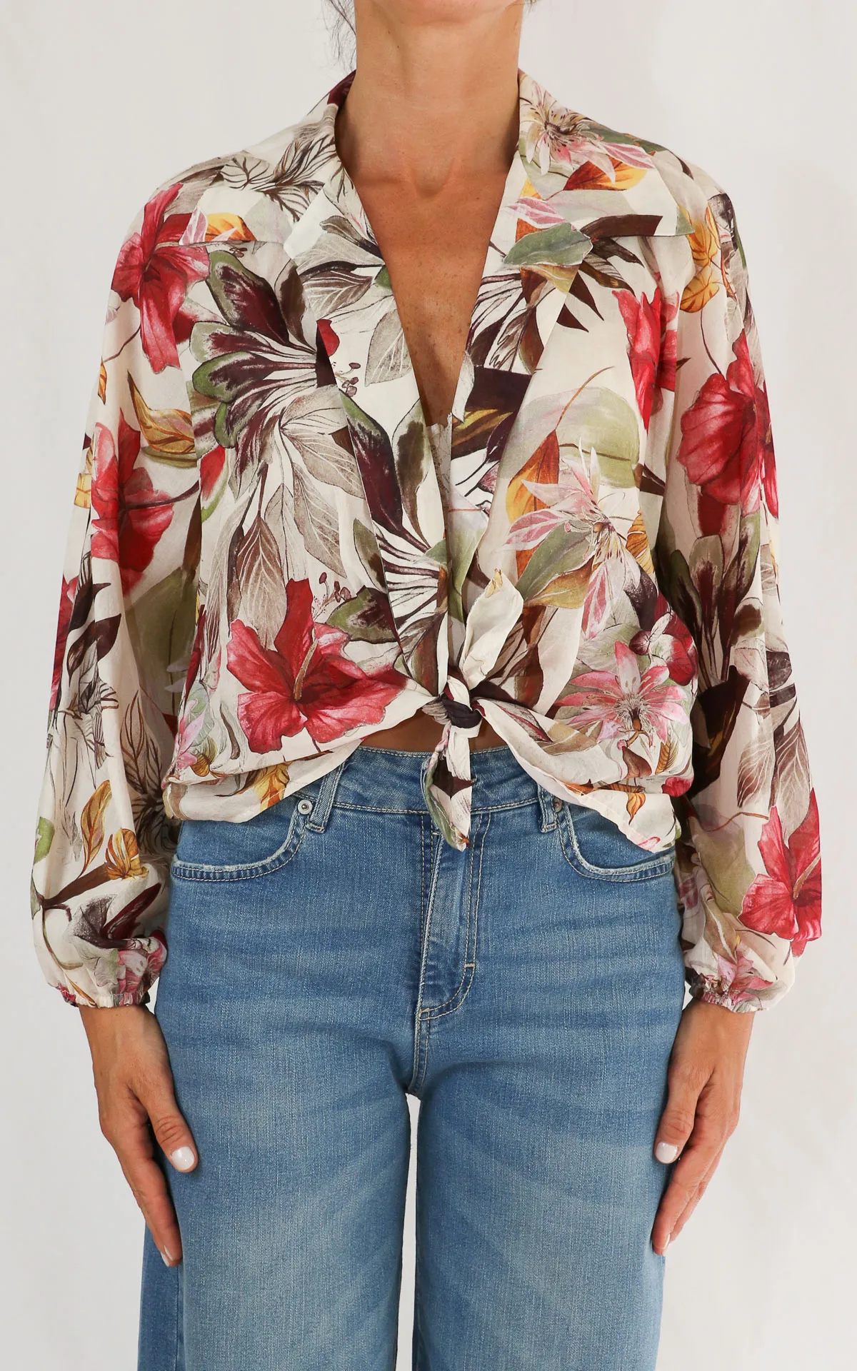 SUSYMIX – Camicia fiori con nodo – BURRO