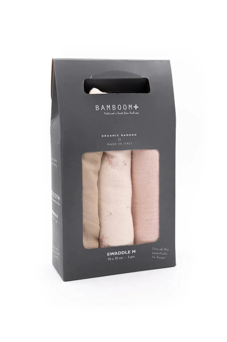 Swaddle Muslin Medium multi-uso 70x70cm 3-Pack - Bouquet / Soft Pink/ OffWhite