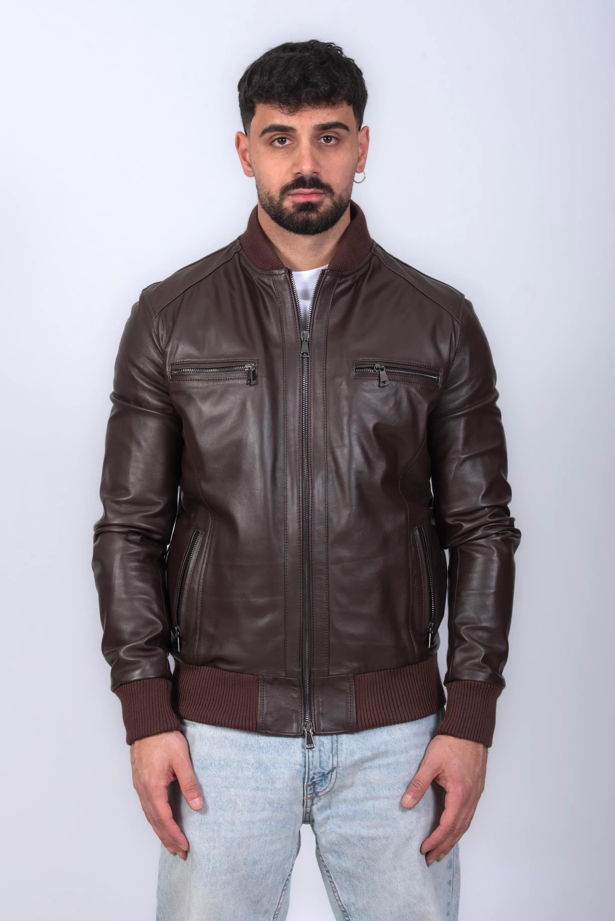 (TAGLIE FORTI) BOMBER PELLE UOMO TESTA DI MORO MOD. RICKY