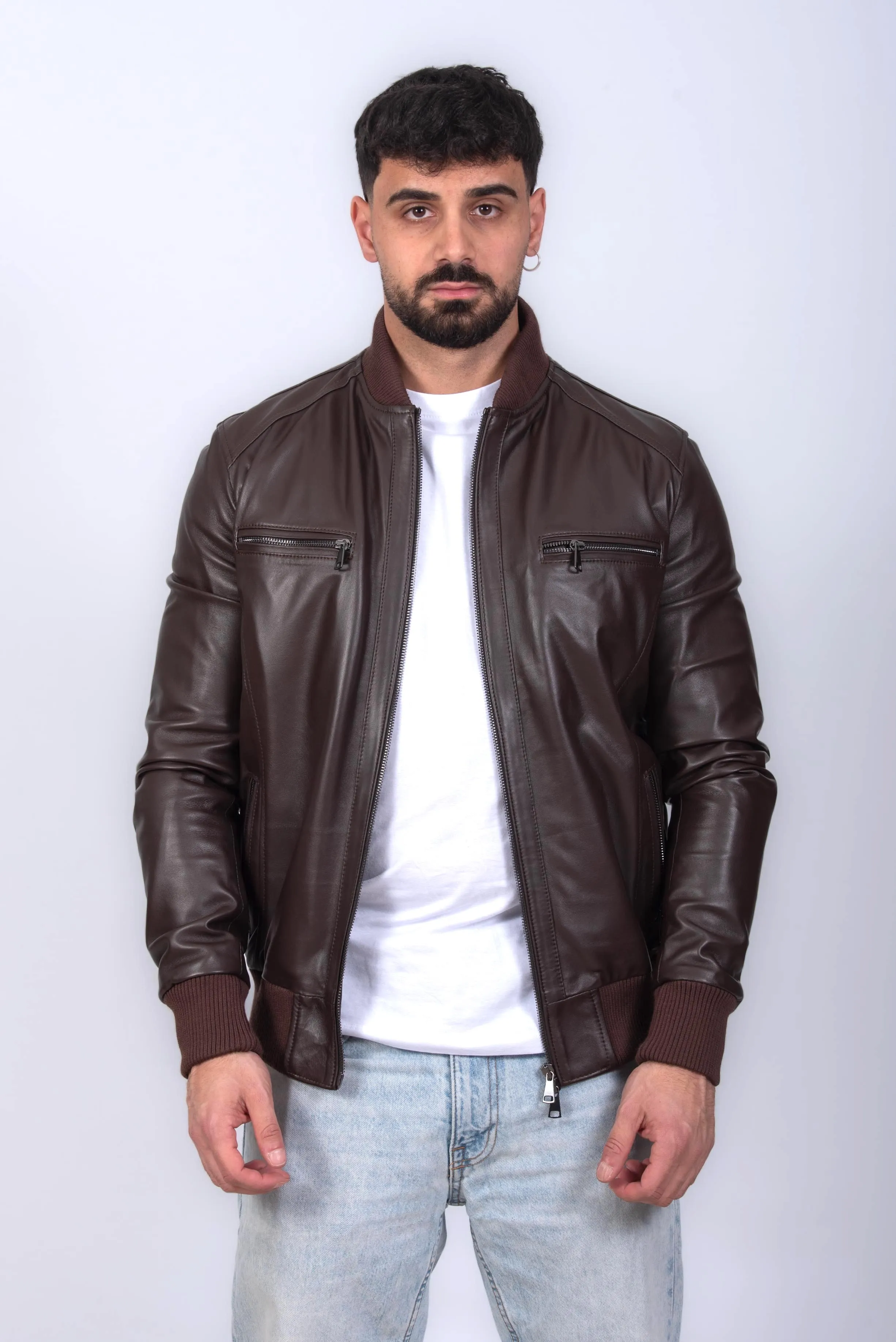 (TAGLIE FORTI) BOMBER PELLE UOMO TESTA DI MORO MOD. RICKY