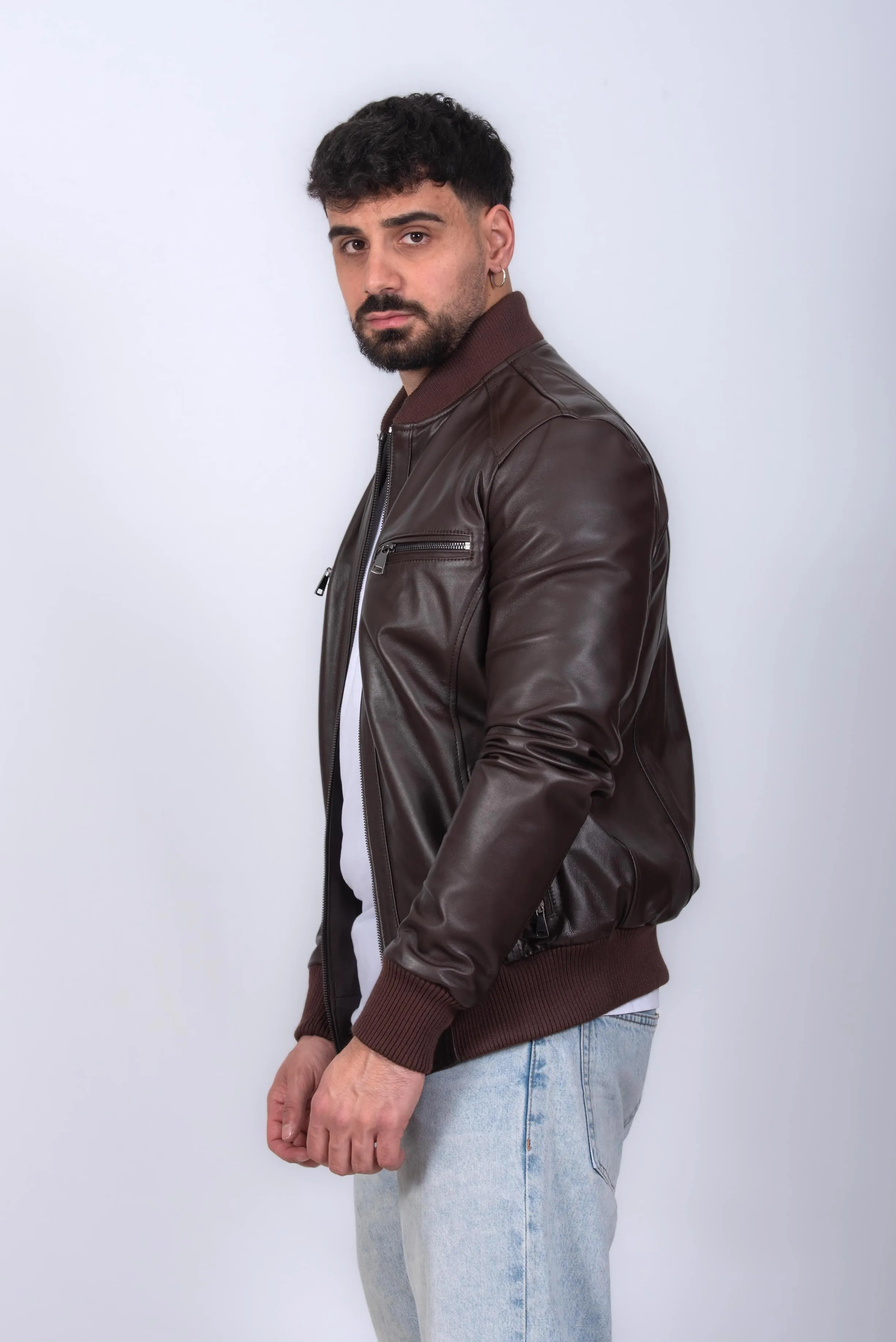 (TAGLIE FORTI) BOMBER PELLE UOMO TESTA DI MORO MOD. RICKY