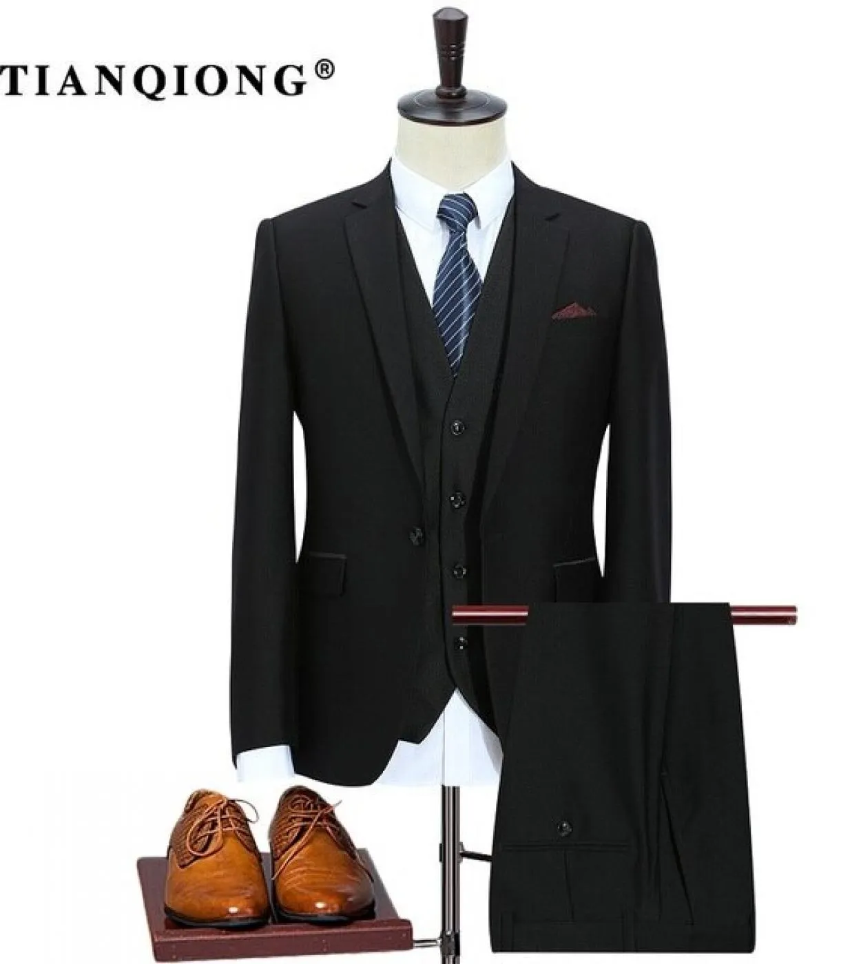 Tian Qiong Solid Black Suit Uomo Slim Fit Costume per il tempo libero Homme Mariage Terno Masculino Business Abito da sposa form