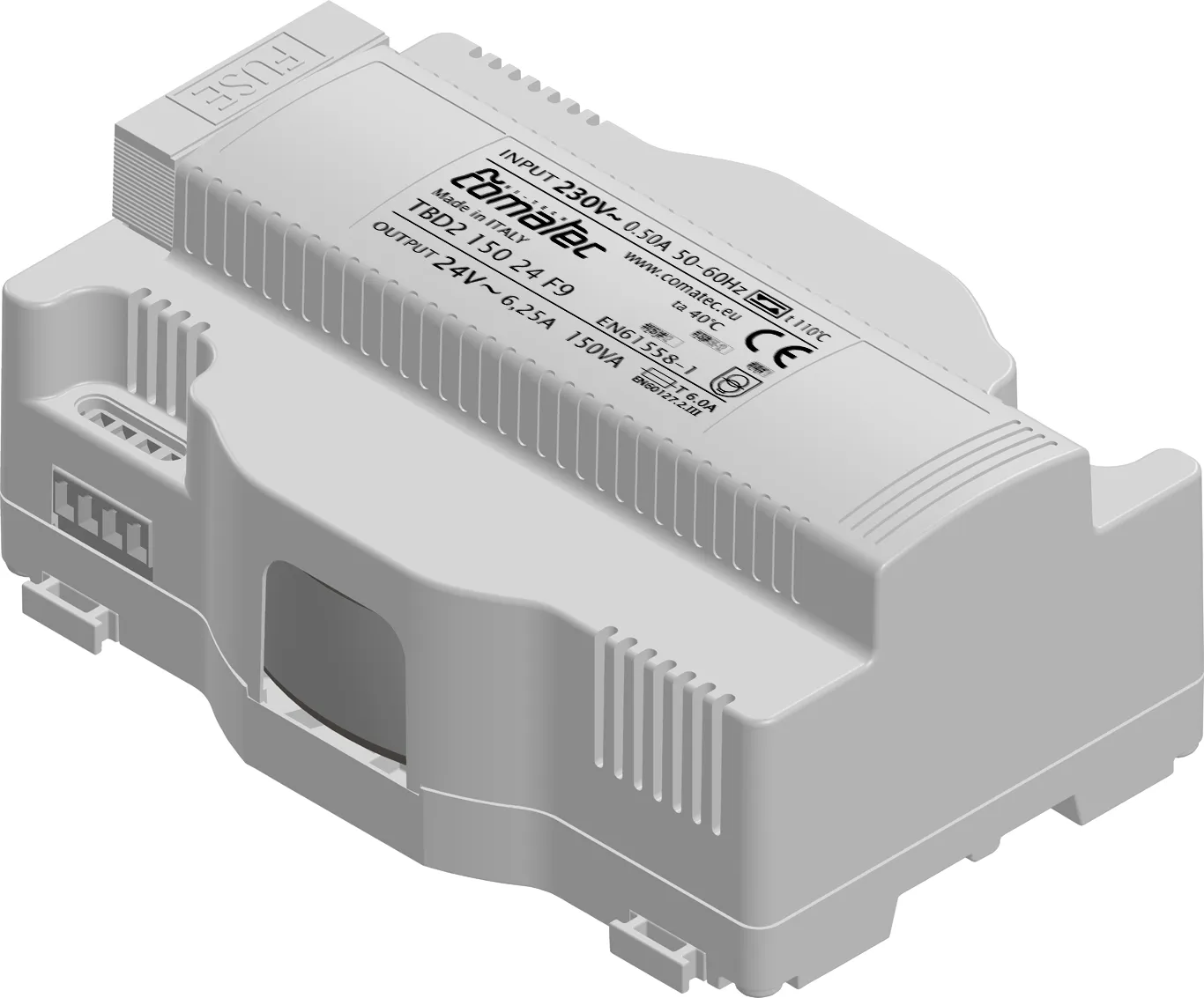 Trasformatore guida DIN Comatec, secondario 24V ca, 150VA, 1 uscita