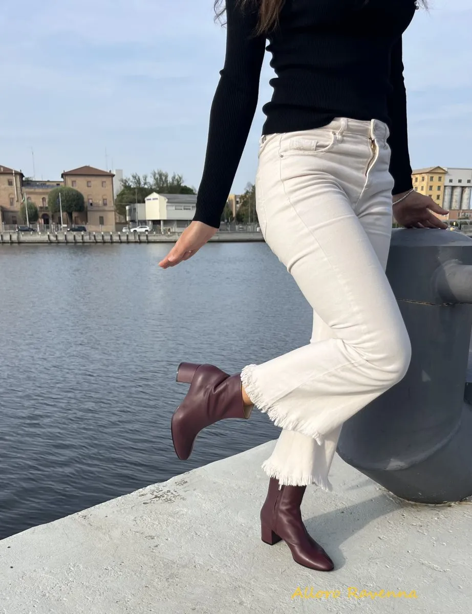 Tronchetti in vera pelle bordeaux tacco largo