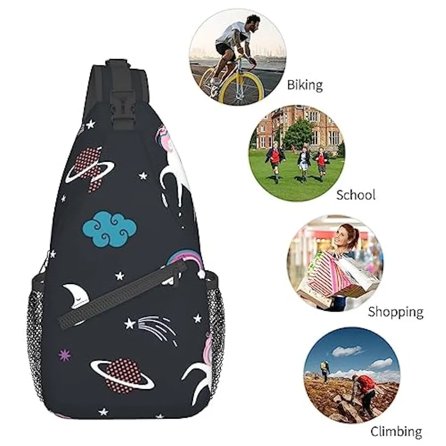 Unicorni bianchi con stelle e nuvole dell’universo arcobaleno Borsa a tracolla Zaino a tracolla Borsa a tracolla sul petto Zaino