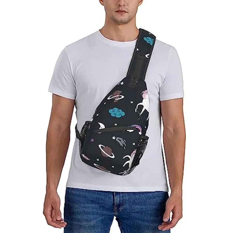 Unicorni bianchi con stelle e nuvole dell’universo arcobaleno Borsa a tracolla Zaino a tracolla Borsa a tracolla sul petto Zaino