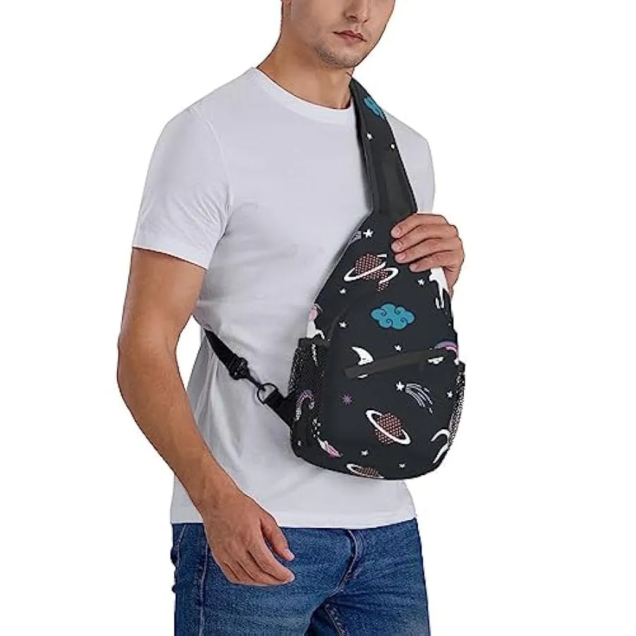 Unicorni bianchi con stelle e nuvole dell’universo arcobaleno Borsa a tracolla Zaino a tracolla Borsa a tracolla sul petto Zaino