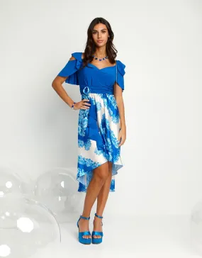 Vestito con volants e gonna fantasia