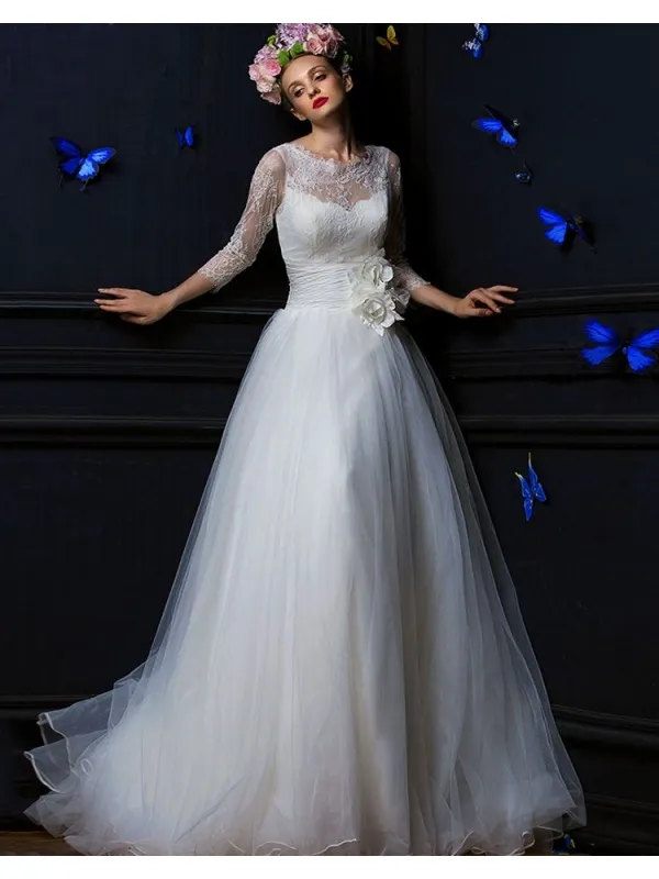 Vestito da Sposa Avvitato Online con gonna svasata scampanata in tulle e fiori