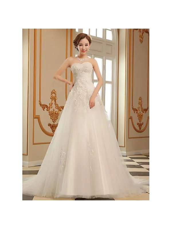 Vestito da Sposa Economico Principesco in tulle e pizzo con gonna vaporosa