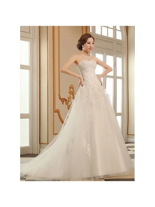 Vestito da Sposa Economico Principesco in tulle e pizzo con gonna vaporosa