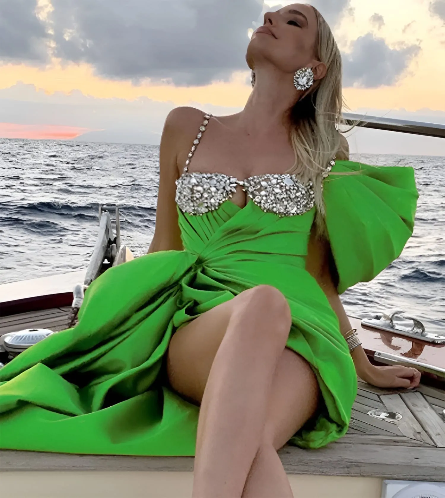 Vestito Donna Tubino Scollo Cuore Bretelle Monospalla Paillettes Strass Cut Out Elegante Cerimonia