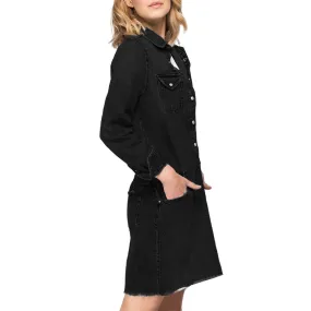 Vestito In Denim Con Tasche, Nero