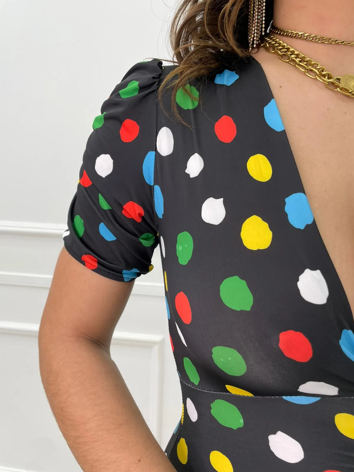 Vestito midi fantasia pois colorati