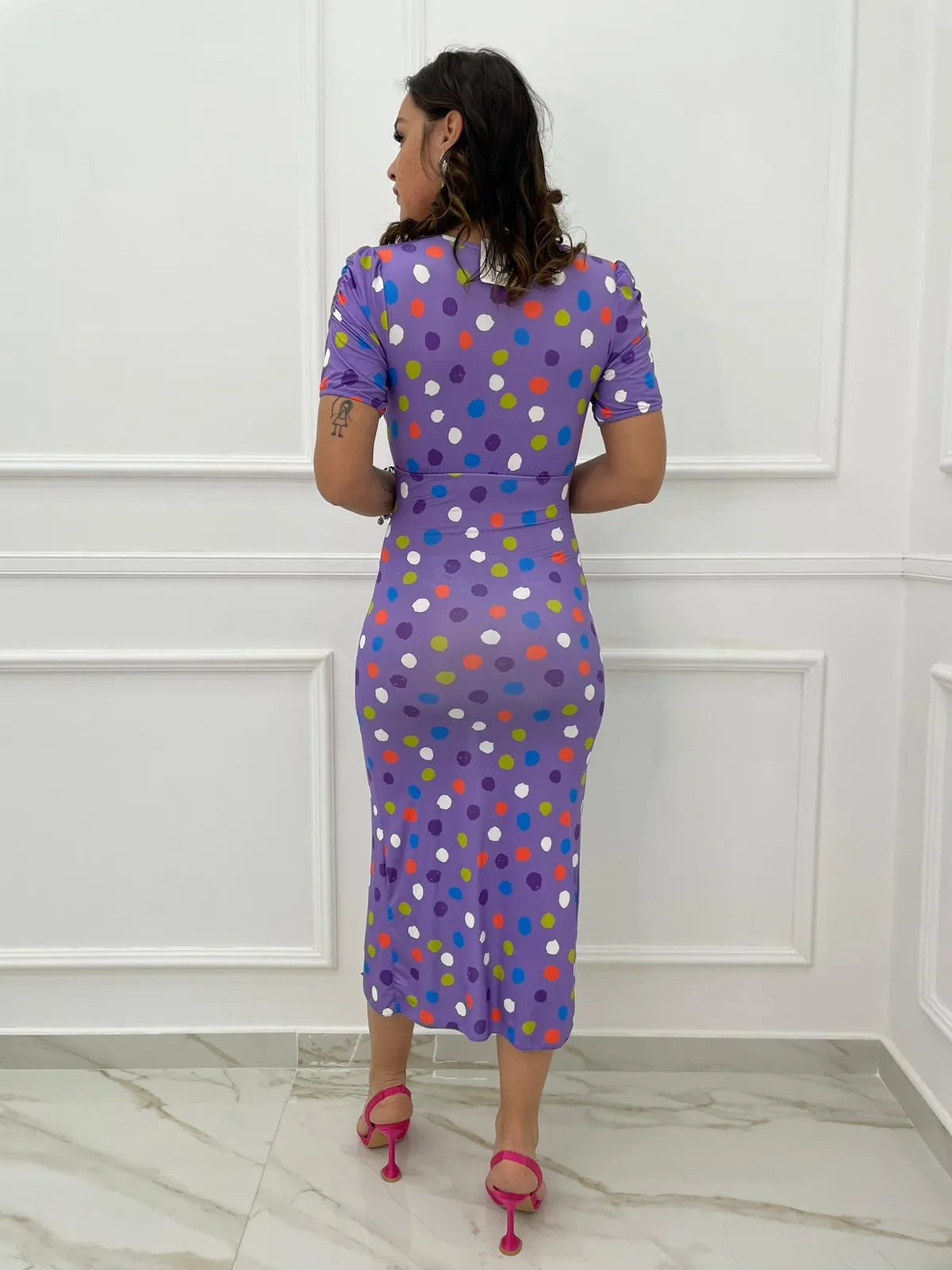 Vestito midi fantasia pois colorati