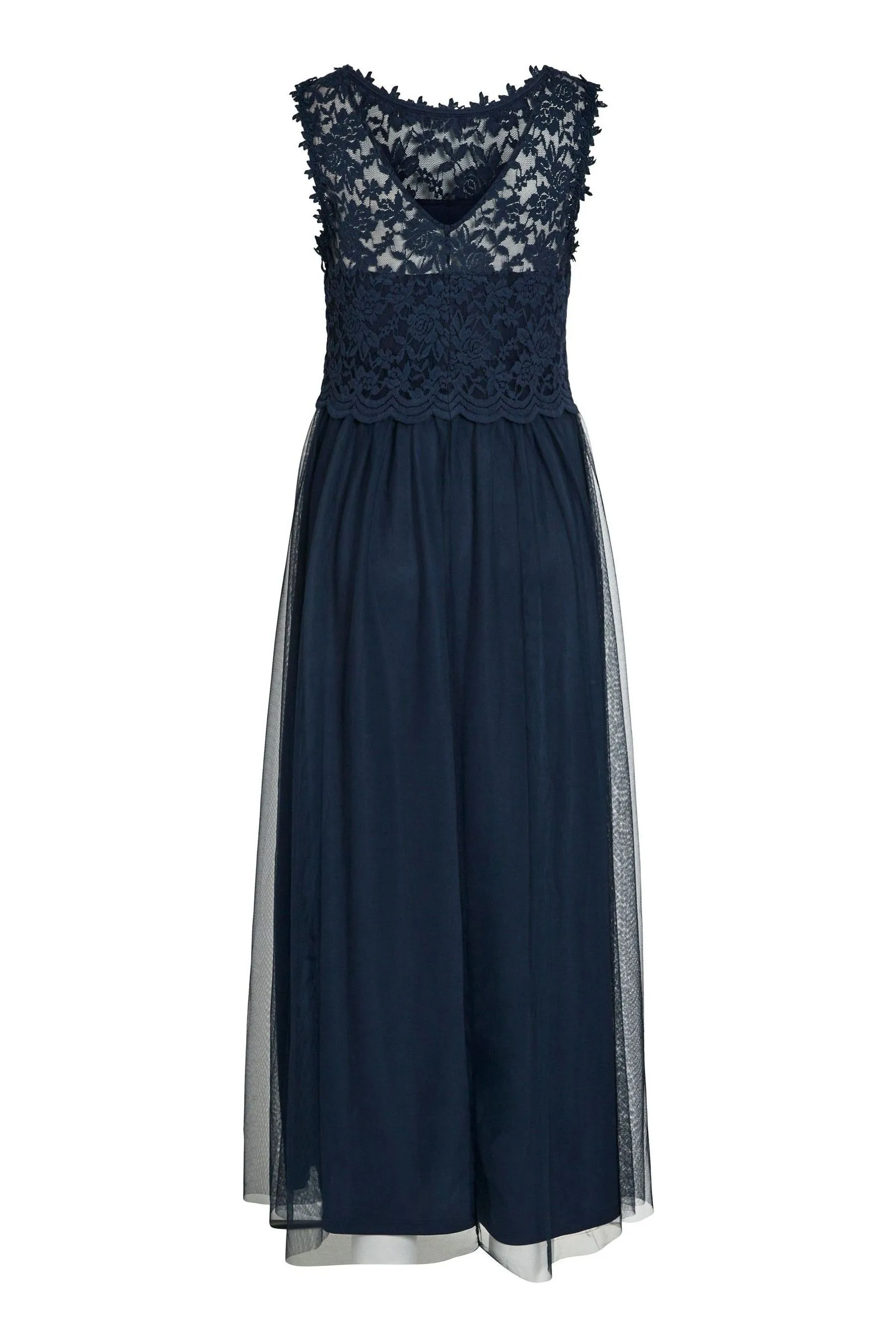 Vila - Abito maxi senza maniche in pizzo e tulle