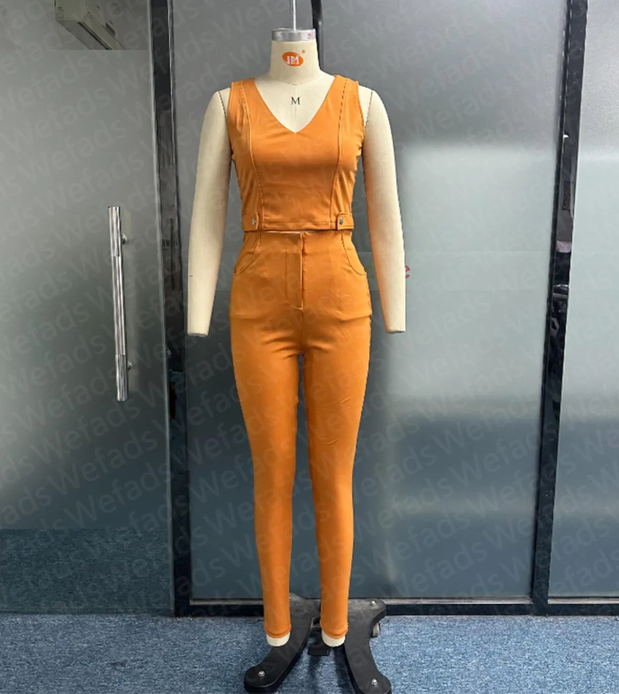 Wefads Set da donna in due pezzi Summer Fashion Solid senza maniche Canotta con scollo a V Top Slim con tasche Pantaloni Set Hig