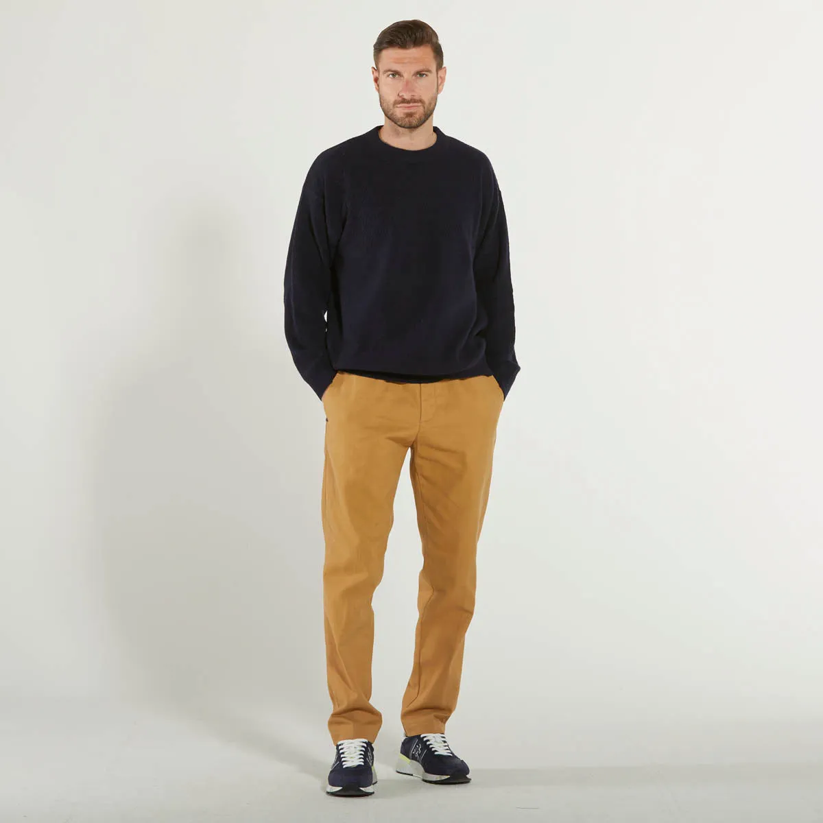White Sand pantalone tessuto senape