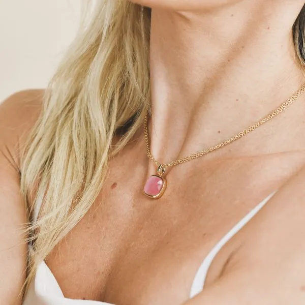 XGR710DR Collana placcata oro giallo con pendente di cristallo grande rosa baby    