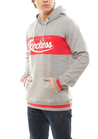 YOUNG & RECKLESS Felpa con cappuccio da uomo opulenta in cotone maglione con cappuccio 120031-853 grigio/rosso/bianco