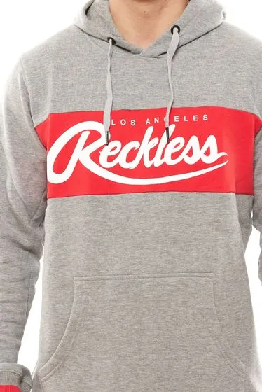 YOUNG & RECKLESS Felpa con cappuccio da uomo opulenta in cotone maglione con cappuccio 120031-853 grigio/rosso/bianco